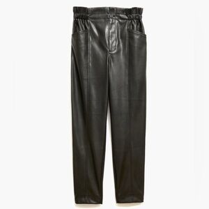MADEWELL Black Vegan Leather Pull On Paperbag High Waist Utility Pants Size 8
